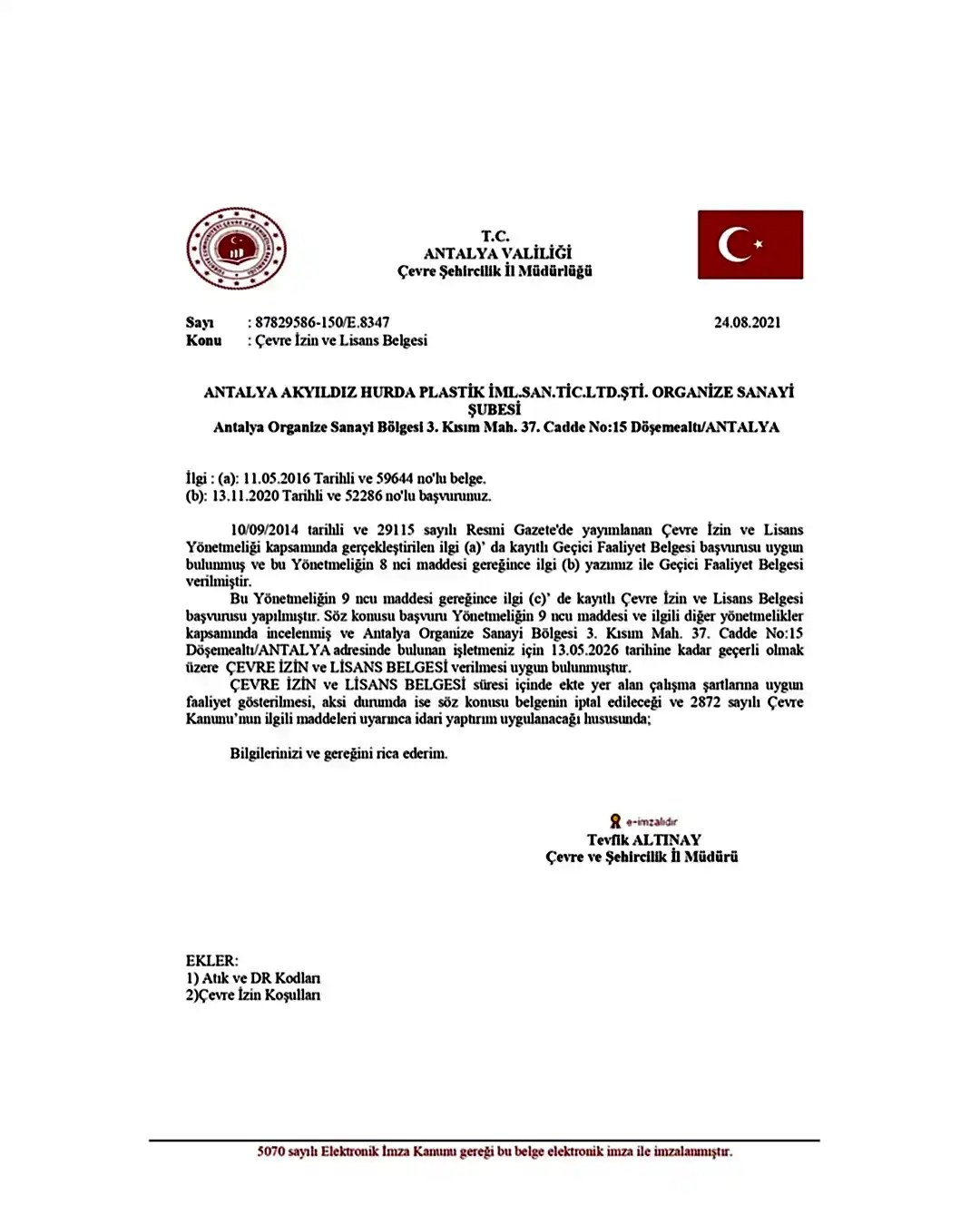 ISO 14001 Sertifikası